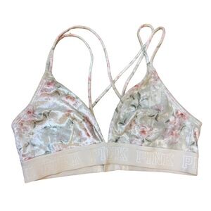 VS PINK white velvet floral bralette with strappy back - size XS